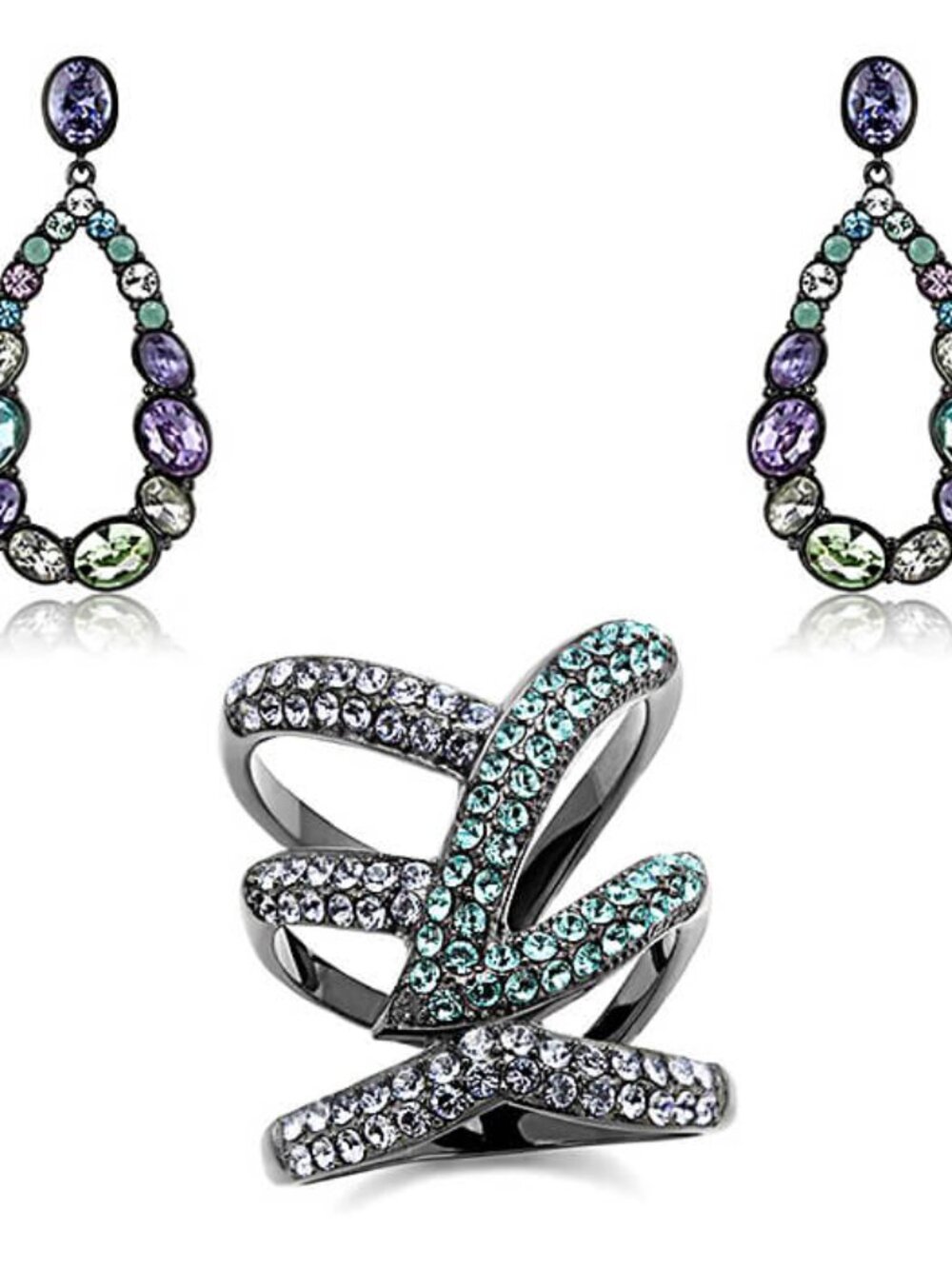 Stainless Steel IP Black Multi-Color CZ Statement Drop Earrings